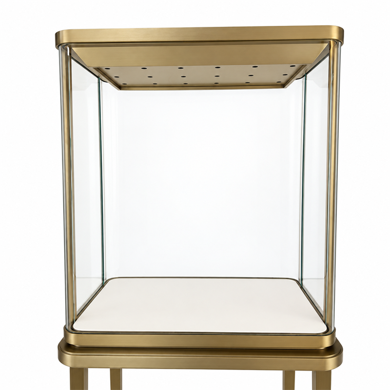 Brushed Gold Pedestal Jewelry Showcase